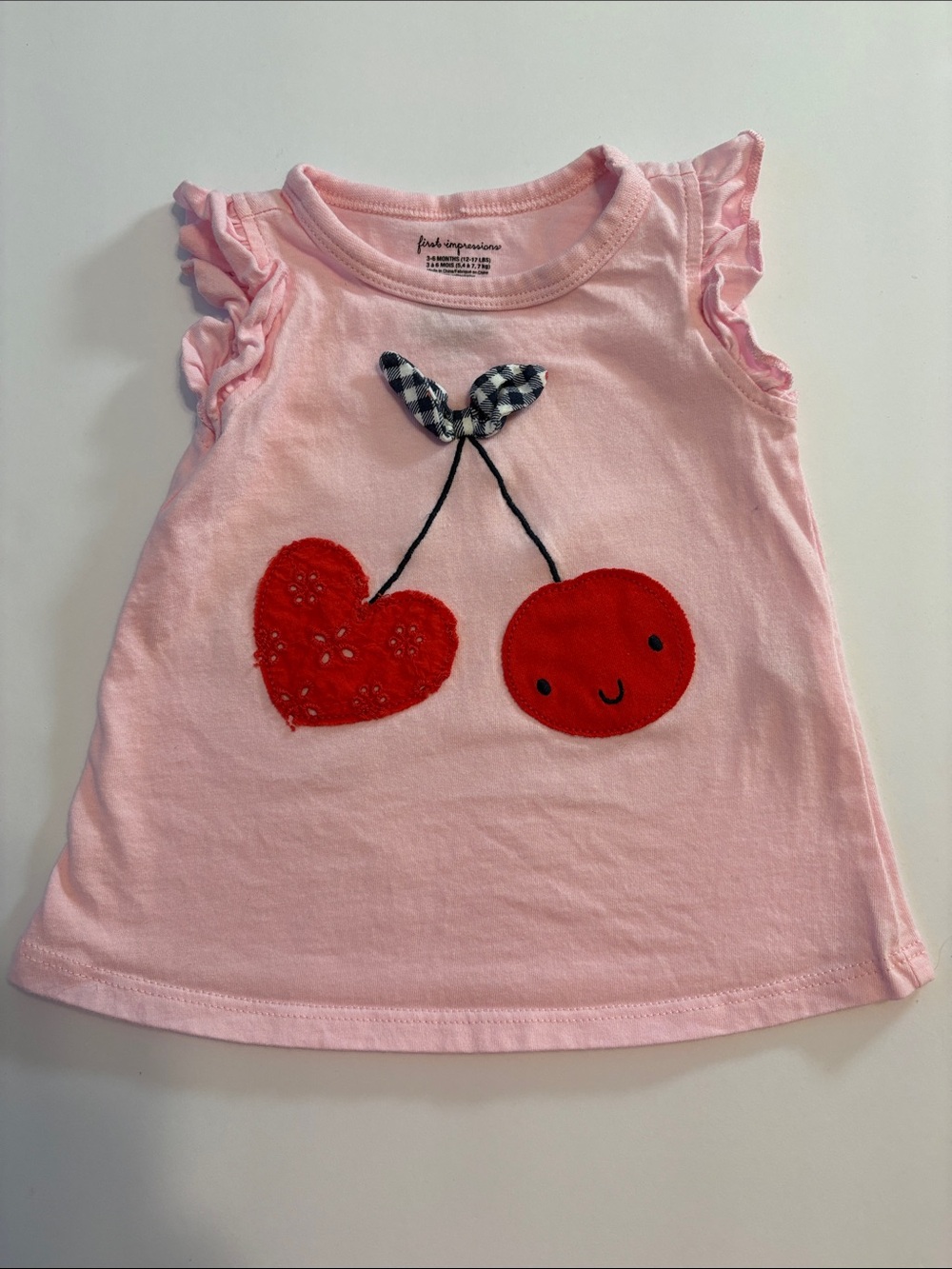 First Impressions Light Pink Tank with Red Cherry & Heart